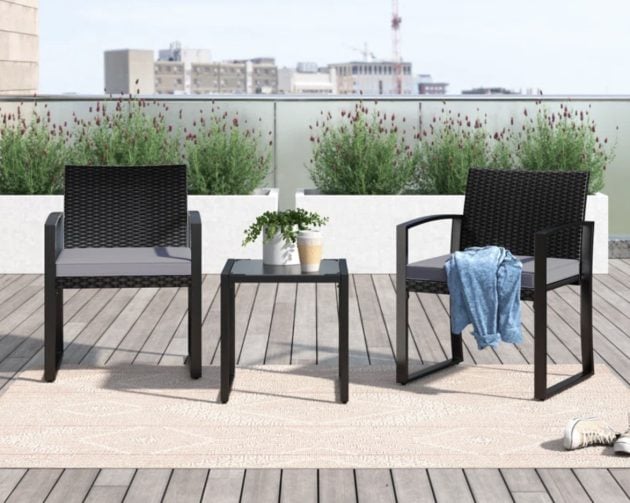 Happel Square 2 - Person 17.71" Long Bistro Set with Cushions